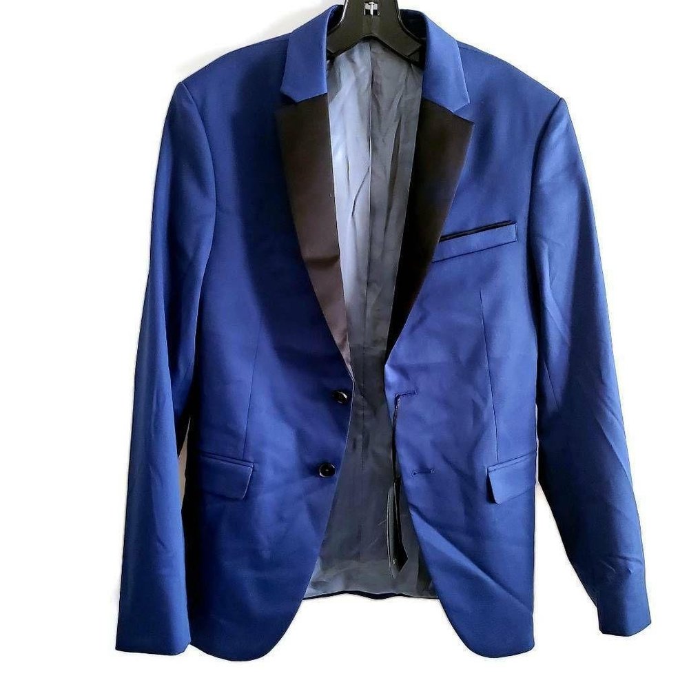 Zara Men's Tuxedo Jacket Blue Black Notch Lapel Lined Dinner Coat Size 36 NWT - Picture 2 of 11